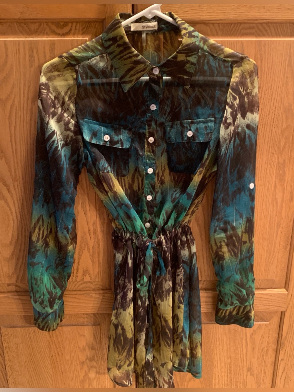 Green Teal Tie-Waist Tunic Shirt